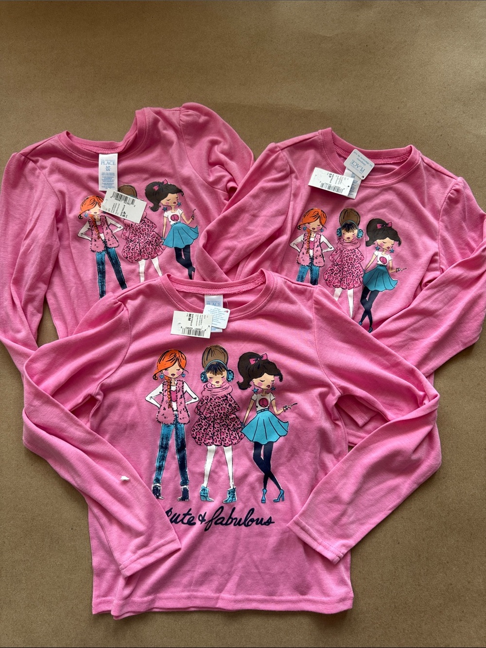 Lot of 3 Children's Place Pink Sleep Girls Graphic Long-Sleeve Top - Trio Design